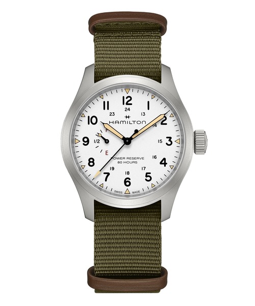 HAMILTON（ハミルトン）の「HAMILTON [ハミルトン] 腕時計 Khaki Field （カーキ フィールド） Power Reserve メカニカル 機械式 40MM ホワイト×グリーン（アナログ腕時計・メンズ・ホワイト・FREE）」の2枚目の写真