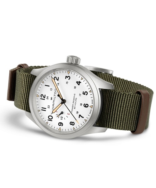 HAMILTON（ハミルトン）の「HAMILTON [ハミルトン] 腕時計 Khaki Field （カーキ フィールド） Power Reserve メカニカル 機械式 40MM ホワイト×グリーン（アナログ腕時計・メンズ・ホワイト・FREE）」の3枚目の写真