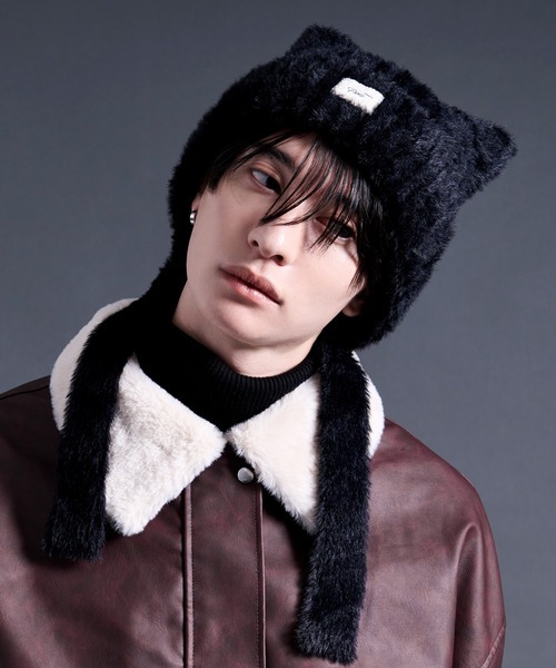 Ellno Loset(エルノロゼット)の「ネコミミニットビーニー(ニットキャップ/ビーニー・メンズ・レッド/ブラック/ホワイト・FREE)」の5枚目の写真