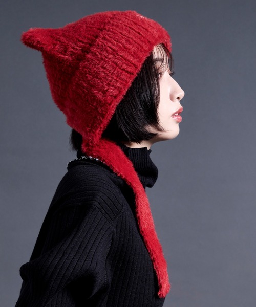 Ellno Loset(エルノロゼット)の「ネコミミニットビーニー(ニットキャップ/ビーニー・メンズ・レッド/ブラック/ホワイト・FREE)」の12枚目の写真