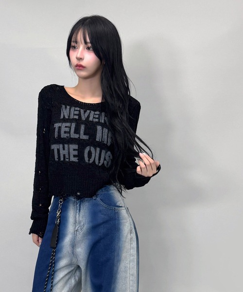 FOLLOWIN(フォロウィン)の「ヴィンテージライクロゴ透かしニット(ニット/セーター・レディース・ベージュ/ホワイト/グレー/ブラック・FREE)」の21枚目の写真
