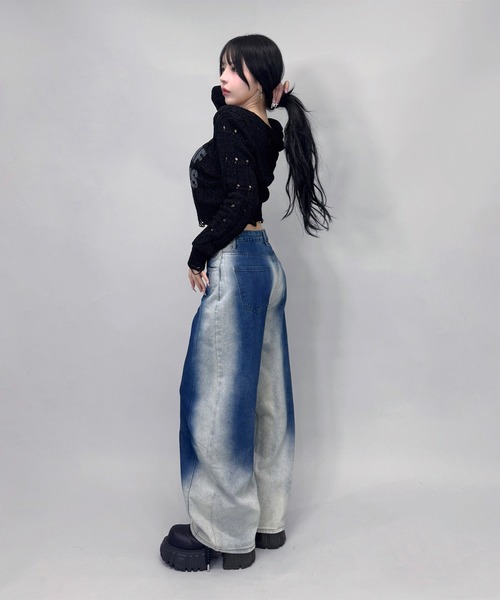 FOLLOWIN(フォロウィン)の「ヴィンテージライクロゴ透かしニット(ニット/セーター・レディース・ベージュ/ホワイト/グレー/ブラック・FREE)」の22枚目の写真