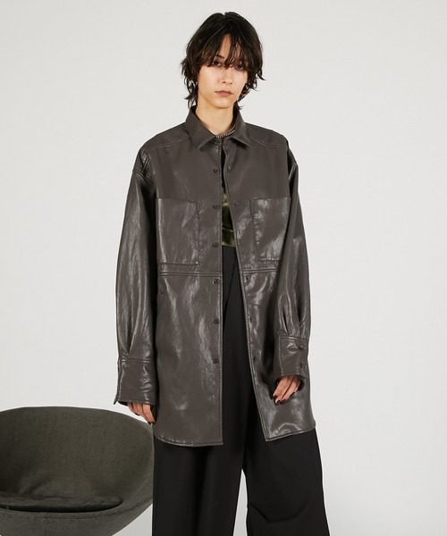 レザーシャツ シンセティックレザーオーバーシャツ / Synthetic Leather Overshirt
