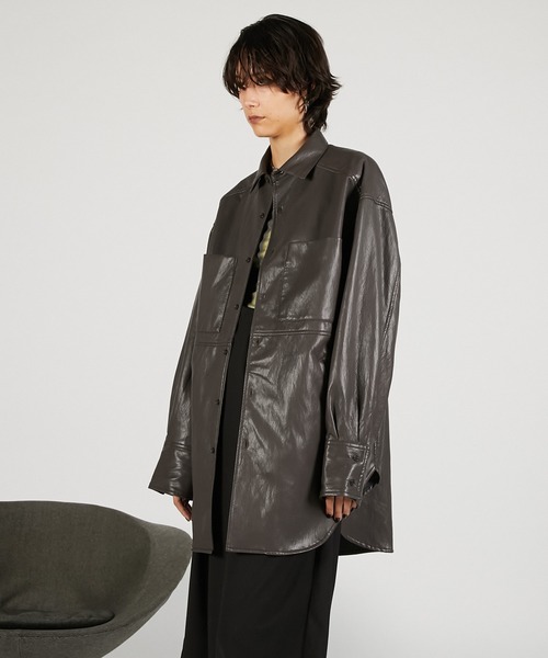 プランクプロジェクト　今季新作　レザーシャツジャケット シンセティックレザーオーバーシャツ / Synthetic Leather Overshirt