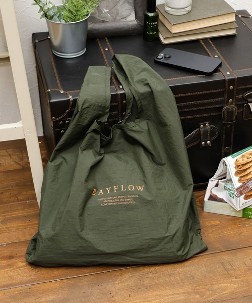 BAYFLOW（ベイフロー）の「[パッカブル可能]BFロゴエコバッグ（エコバッグ/サブバッグ・レディース・グレー/ブラック/カーキ/オリーブ/ブルー/ピンク/ホワイト/パープル/イエロー/オレンジ・0）」の5枚目の写真