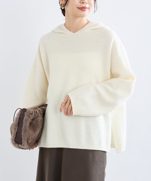 RIVE DROITE(リヴドロワ)の「【フードがアクセントに】ウール100ホールガーメントフーディ(ニット/セーター・レディース・チャコールグレー/オフホワイト・FREE)」の3枚目の写真