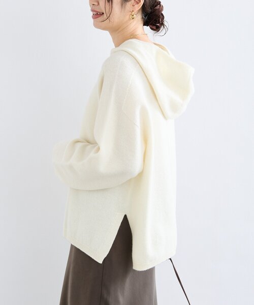 RIVE DROITE(リヴドロワ)の「【フードがアクセントに】ウール100ホールガーメントフーディ(ニット/セーター・レディース・チャコールグレー/オフホワイト・FREE)」の4枚目の写真