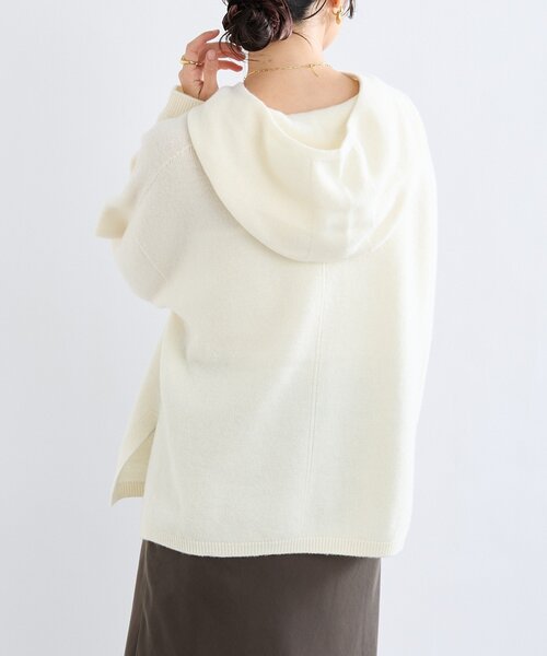 RIVE DROITE(リヴドロワ)の「【フードがアクセントに】ウール100ホールガーメントフーディ(ニット/セーター・レディース・チャコールグレー/オフホワイト・FREE)」の5枚目の写真