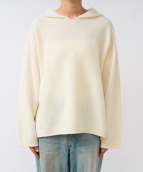 RIVE DROITE(リヴドロワ)の「【フードがアクセントに】ウール100ホールガーメントフーディ(ニット/セーター・レディース・チャコールグレー/オフホワイト・FREE)」の7枚目の写真