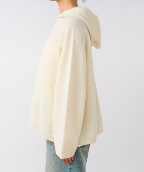 RIVE DROITE(リヴドロワ)の「【フードがアクセントに】ウール100ホールガーメントフーディ(ニット/セーター・レディース・チャコールグレー/オフホワイト・FREE)」の8枚目の写真