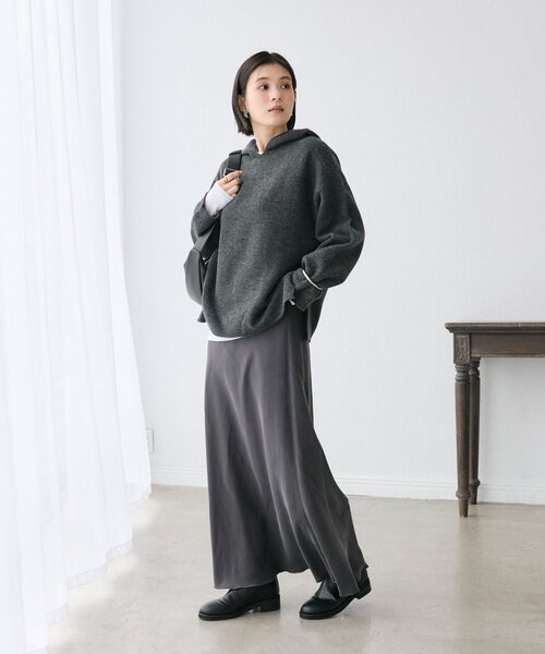 RIVE DROITE(リヴドロワ)の「【フードがアクセントに】ウール100ホールガーメントフーディ(ニット/セーター・レディース・チャコールグレー/オフホワイト・FREE)」の14枚目の写真
