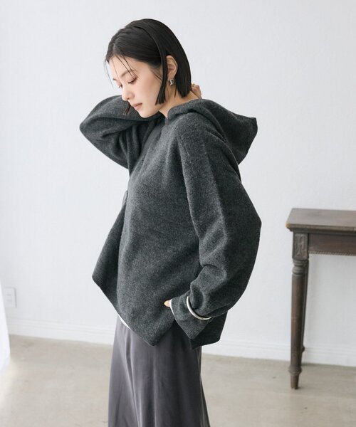RIVE DROITE(リヴドロワ)の「【フードがアクセントに】ウール100ホールガーメントフーディ(ニット/セーター・レディース・チャコールグレー/オフホワイト・FREE)」の20枚目の写真