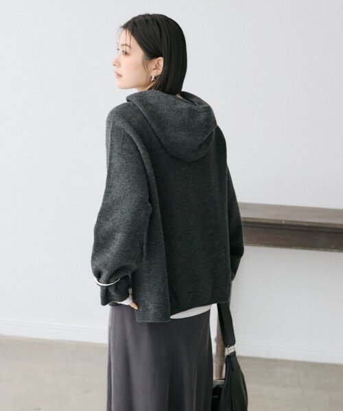 RIVE DROITE(リヴドロワ)の「【フードがアクセントに】ウール100ホールガーメントフーディ(ニット/セーター・レディース・チャコールグレー/オフホワイト・FREE)」の21枚目の写真