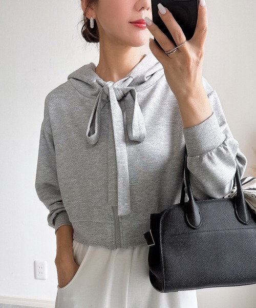 &. NOSTALGIA(アンドドットノスタルジア)の「【ZOZO限定】ビッグリボンパーカー(パーカー・レディース・グレー/アイボリー・M)」の2枚目の写真