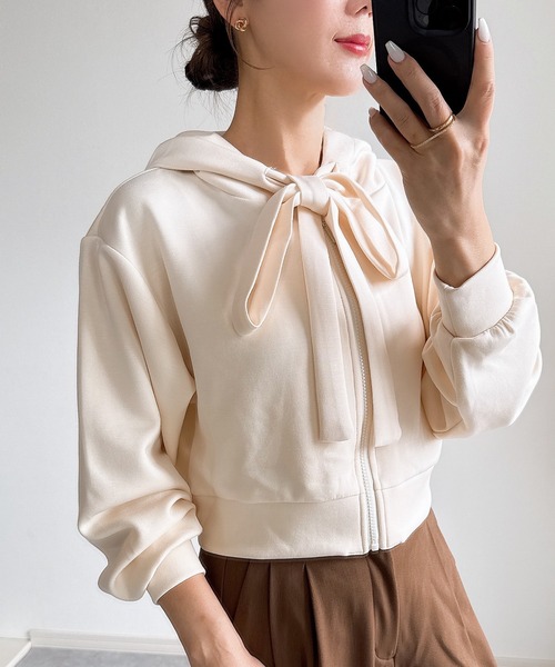 &. NOSTALGIA(アンドドットノスタルジア)の「【ZOZO限定】ビッグリボンパーカー(パーカー・レディース・グレー/アイボリー・M)」の12枚目の写真