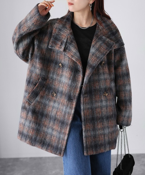 Riberry(リベリー)の「チェック柄ミドルコート(その他アウター・レディース・ブルー/オレンジ・MEDIUM)」の20枚目の写真