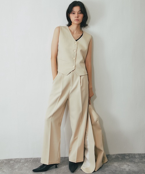 セール】ジレ＆ノーカラージャケット＆パンツ3点セットスーツ（スーツ