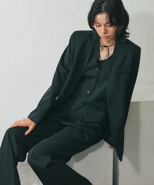 ジレ＆ノーカラージャケット＆パンツ3点セットスーツ（スーツセット