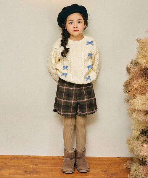 Seraph（セラフ）の「【リンク/ジュニア対応】あったかチェックショートパンツ（その他パンツ・キッズ・ベージュ/ブラウン・140/130/120/110/100/90/80）」の6枚目の写真