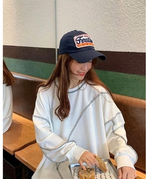 CHEER(チアー)の「配色オーバーロックルーズロンT(Tシャツ/カットソー・レディース・ブラック/ホワイト・M)」の5枚目の写真