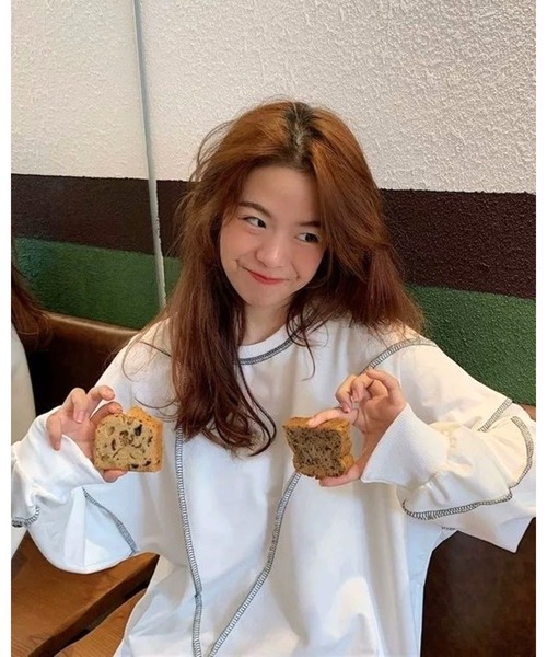 CHEER(チアー)の「配色オーバーロックルーズロンT(Tシャツ/カットソー・レディース・ブラック/ホワイト・M)」の6枚目の写真
