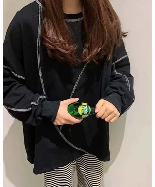 CHEER(チアー)の「配色オーバーロックルーズロンT(Tシャツ/カットソー・レディース・ブラック/ホワイト・M)」の14枚目の写真