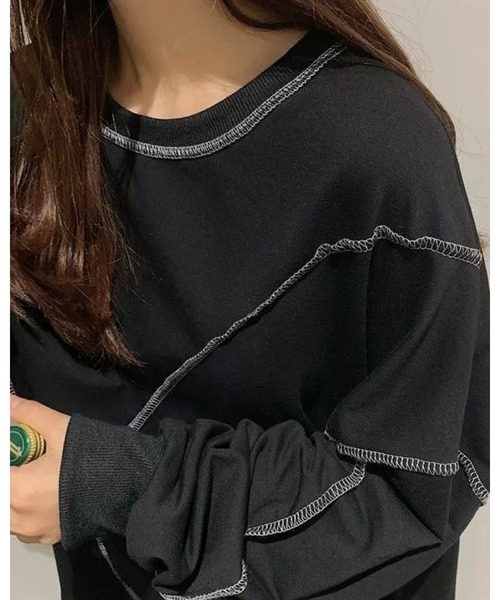 CHEER(チアー)の「配色オーバーロックルーズロンT(Tシャツ/カットソー・レディース・ブラック/ホワイト・M)」の15枚目の写真