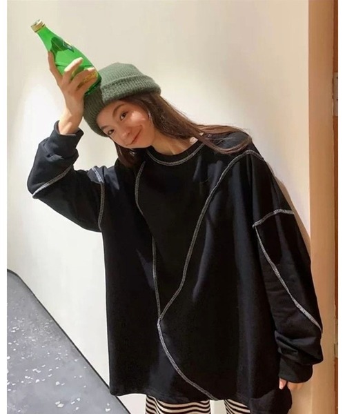 CHEER(チアー)の「配色オーバーロックルーズロンT(Tシャツ/カットソー・レディース・ブラック/ホワイト・M)」の16枚目の写真