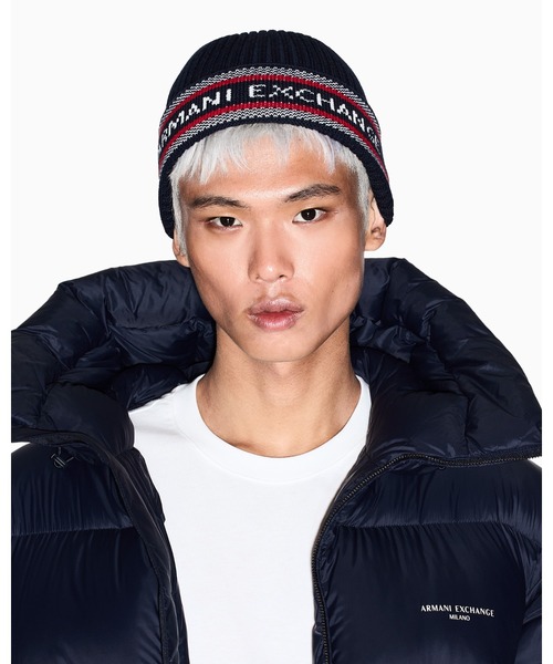 ARMANI EXCHANGE(アルマーニエクスチェンジ)の「【A|X アルマーニ エクスチェンジ】AXロゴ ニットキャップ(ニットキャップ/ビーニー・メンズ・ネイビー・FREE)」の1枚目の写真