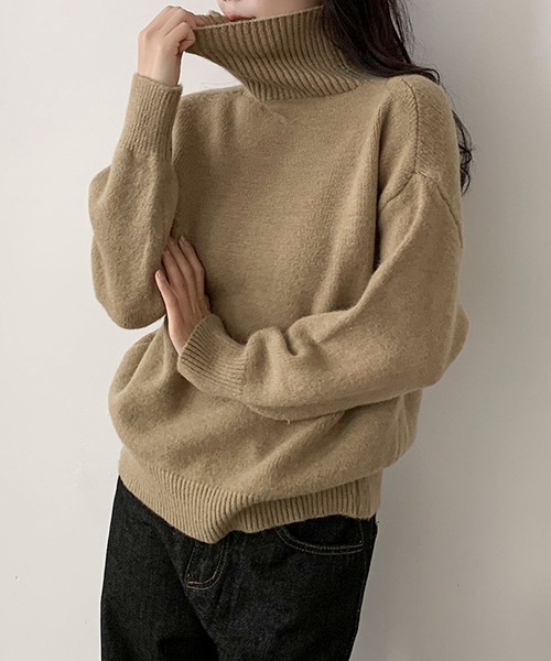 aimoha(アイモハ)の「ベーシックタートルネックニットプルオーバー(ニット/セーター・レディース・ブラック/チョコ/ライトベージュ/ブルー/ベージュ/パープル/ネイビー/ダークグレー/ライトグレー・FREE)」の5枚目の写真