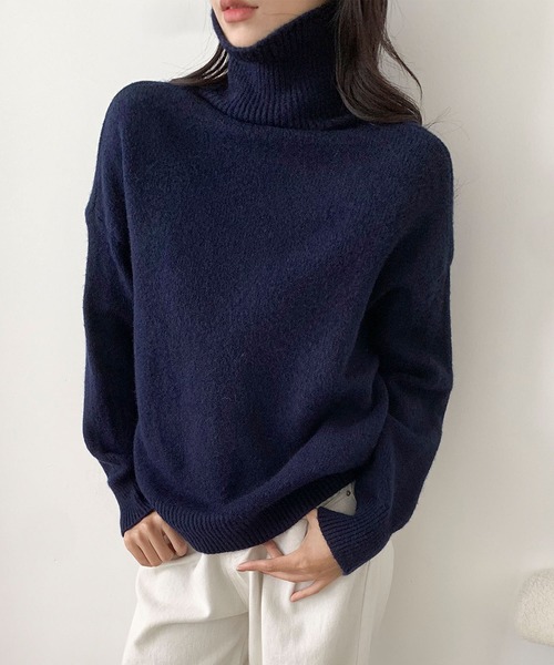 aimoha(アイモハ)の「ベーシックタートルネックニットプルオーバー(ニット/セーター・レディース・ブラック/チョコ/ライトベージュ/ブルー/ベージュ/パープル/ネイビー/ダークグレー/ライトグレー・FREE)」の7枚目の写真