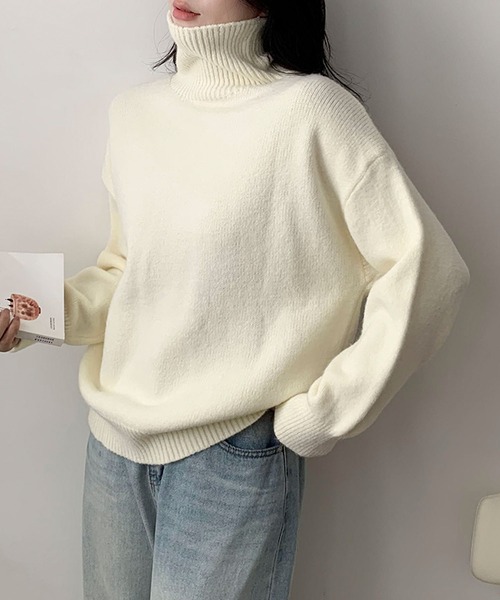 aimoha(アイモハ)の「ベーシックタートルネックニットプルオーバー(ニット/セーター・レディース・ブラック/チョコ/ライトベージュ/ブルー/ベージュ/パープル/ネイビー/ダークグレー/ライトグレー・FREE)」の6枚目の写真