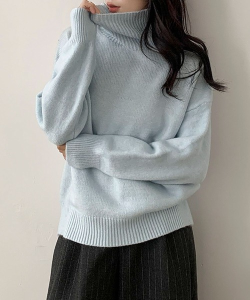 aimoha(アイモハ)の「ベーシックタートルネックニットプルオーバー(ニット/セーター・レディース・ブラック/チョコ/ライトベージュ/ブルー/ベージュ/パープル/ネイビー/ダークグレー/ライトグレー・FREE)」の8枚目の写真