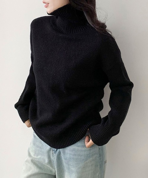 aimoha(アイモハ)の「ベーシックタートルネックニットプルオーバー(ニット/セーター・レディース・ブラック/チョコ/ライトベージュ/ブルー/ベージュ/パープル/ネイビー/ダークグレー/ライトグレー・FREE)」の3枚目の写真