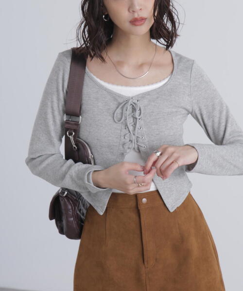 FREE'S MART(フリーズマート)の「◇レースアップレイヤード長袖カットソー(Tシャツ/カットソー・レディース・グレー/ブラック/ベージュ・FREE)」の20枚目の写真