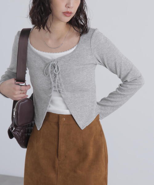 FREE'S MART(フリーズマート)の「◇レースアップレイヤード長袖カットソー(Tシャツ/カットソー・レディース・グレー/ブラック/ベージュ・FREE)」の21枚目の写真