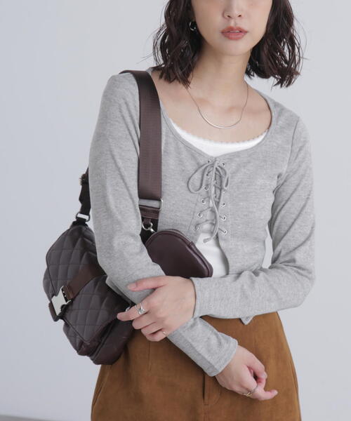 FREE'S MART(フリーズマート)の「◇レースアップレイヤード長袖カットソー(Tシャツ/カットソー・レディース・グレー/ブラック/ベージュ・FREE)」の22枚目の写真