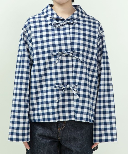 PAR ICI（パーリッシィ）の「先染めコットンネップ リボンシャツジャケット(セットアップ対応)（その他アウター・レディース・ブルー系その他/ネイビー/ブラック系その他・FREE）」の13枚目の写真