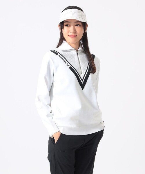 BEAMS GOLF(ビームスゴルフ)の「ORANGE LABEL / ハーフジップ Vライン ニット(ニット/セーター・レディース・グリーン/ホワイト・LARGE/MEDIUM/SMALL)」の2枚目の写真