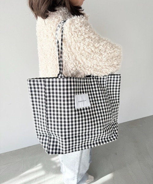 SANSeLF(サンセルフ)の「【SANSeLF】ビッグギンガムチェックトートバッグ saa25a148(トートバッグ・レディース・ブラック・FREE)」の13枚目の写真
