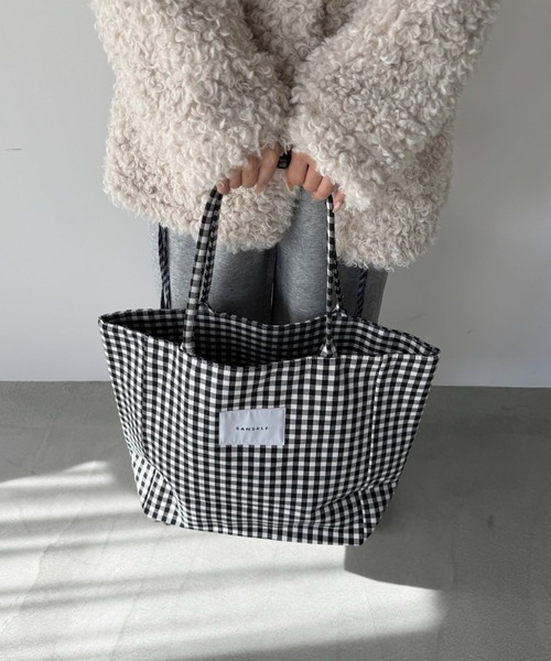 SANSeLF(サンセルフ)の「【SANSeLF】ビッグギンガムチェックトートバッグ saa25a148(トートバッグ・レディース・ブラック・FREE)」の3枚目の写真