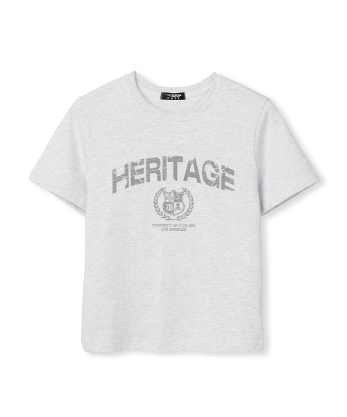 DNSR(ディーエヌエスアール)の「(ウィメンズ) ヘリテージクロップTシャツ メランジェグレー(Tシャツ/カットソー・レディース・その他・F)」の1枚目の写真