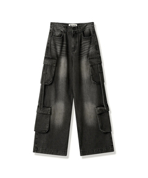 AVANDRESS（アバンドレス ）の「Ribbon Wide Cargo Pants BLACK（デニムパンツ）」