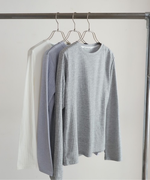 NOMBRE IMPAIR(ノンブルアンペール)の「ライトメランジリブ 配色タコバインダーP/O(Tシャツ/カットソー・レディース・ホワイト/グレー/ブルー・FREE)」の1枚目の写真