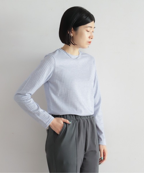 NOMBRE IMPAIR(ノンブルアンペール)の「ライトメランジリブ 配色タコバインダーP/O(Tシャツ/カットソー・レディース・ホワイト/グレー/ブルー・FREE)」の3枚目の写真