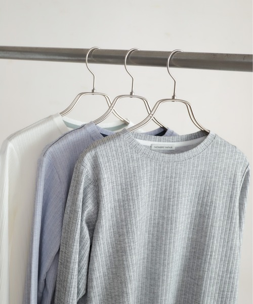 NOMBRE IMPAIR(ノンブルアンペール)の「ライトメランジリブ 配色タコバインダーP/O(Tシャツ/カットソー・レディース・ホワイト/グレー/ブルー・FREE)」の4枚目の写真
