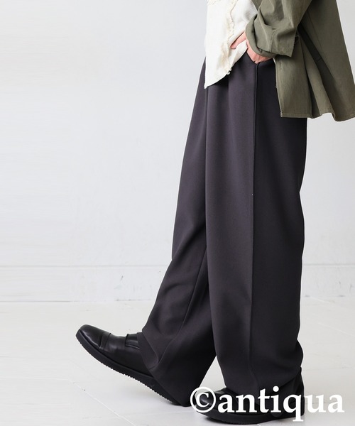 antiqua(アンティカ)の「裏起毛 ジョーゼット風 パンツ(その他パンツ・レディース・グレー/ホワイト系その他/ブラック・MEDIUM/LARGE)」の6枚目の写真