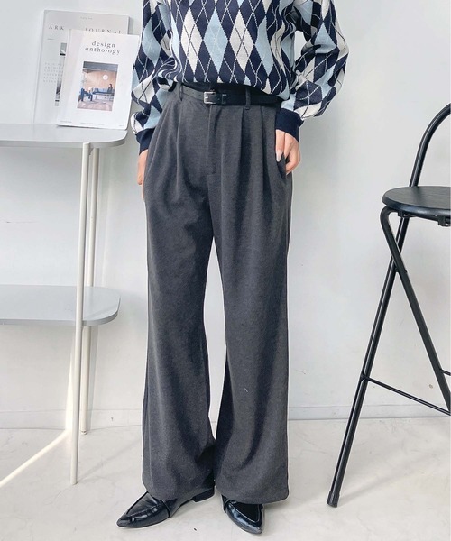 AS KNOW AS plus（アズノゥアズプラス）の「♪ベルト付き 起毛ストレートパンツ（その他パンツ・レディース・ブラック系/グレー系/ブラウン系/ブルー系・FREE）」の3枚目の写真