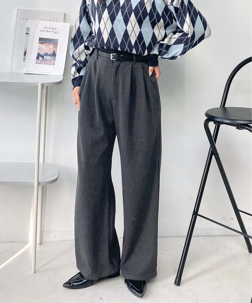 AS KNOW AS plus（アズノゥアズプラス）の「♪ベルト付き 起毛ストレートパンツ（その他パンツ・レディース・ブラック系/グレー系/ブラウン系/ブルー系・FREE）」の5枚目の写真