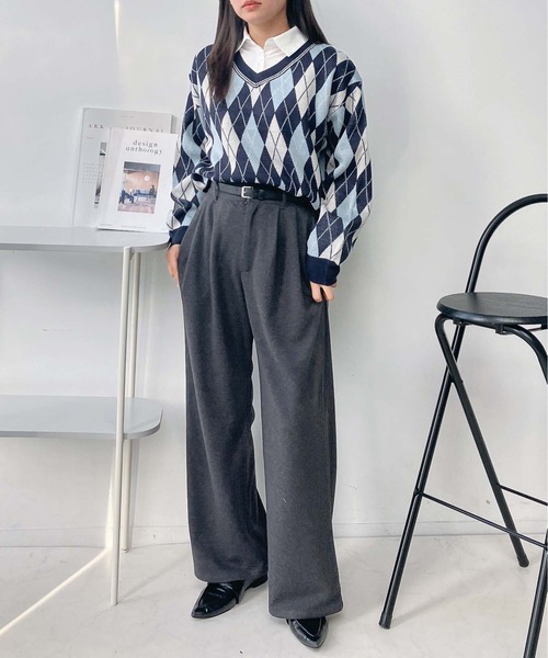 AS KNOW AS plus（アズノゥアズプラス）の「♪ベルト付き 起毛ストレートパンツ（その他パンツ・レディース・ブラック系/グレー系/ブラウン系/ブルー系・FREE）」の7枚目の写真